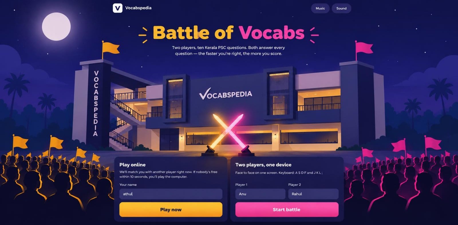 Vocabsbattle game screen — Battle of Vocabs